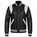 Men’s Black and White Leather Varsity Jacket